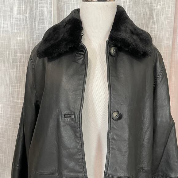 VTG Womens Neiman Marcus Leather Coat Jacket L Black Faux Fur Lined Capsule - Picture 5 of 16